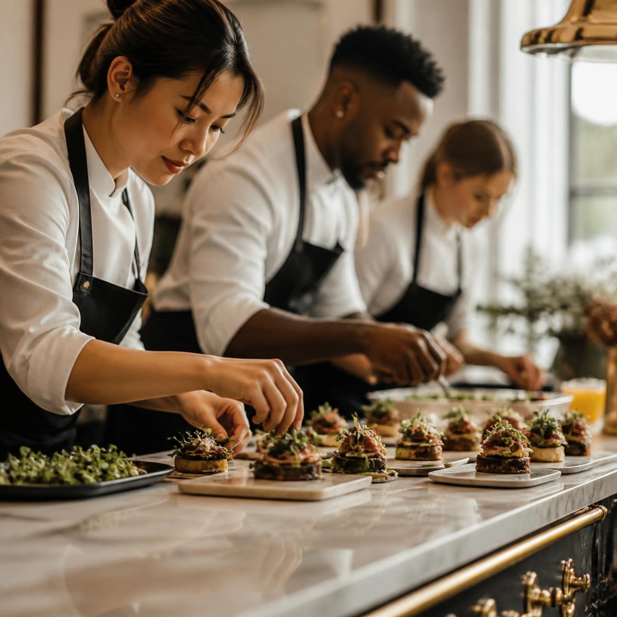 Alta Vista catering team plating appetizers for a DFW event